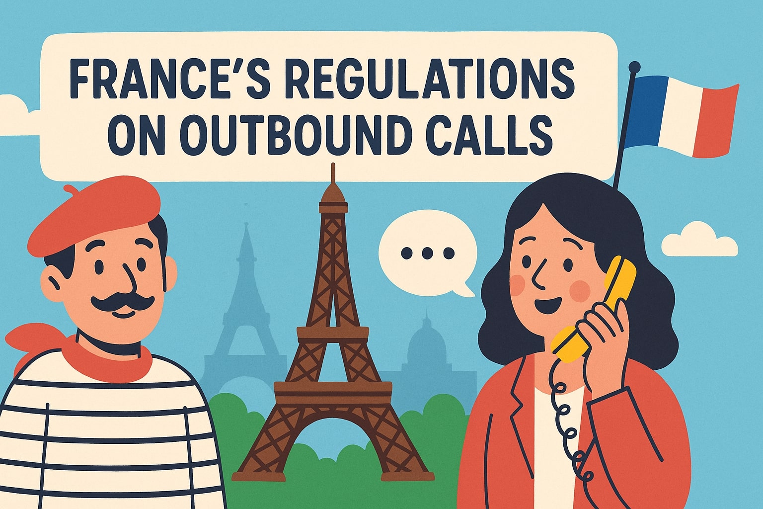 Outbound Call Regulations in France - Image with a mobile phone and regulatory symbols