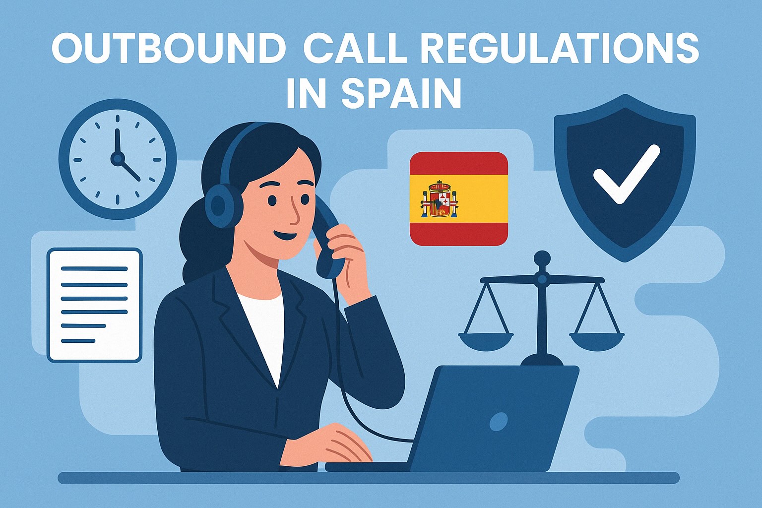 Outbound Call Regulations in Spain - Image with a mobile phone and regulatory symbols