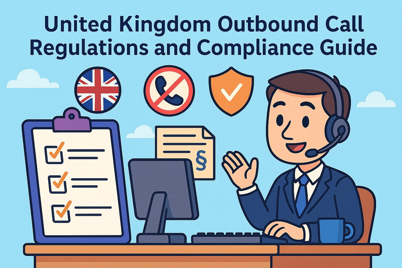 Outbound Call Regulations in UK - Image with a mobile phone and regulatory symbols